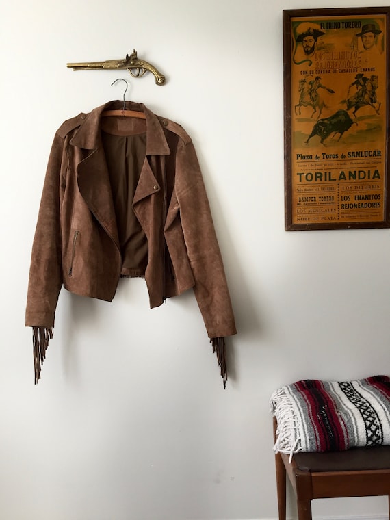 Vintage Real Suede Leather Fringe Jacket (Oversize