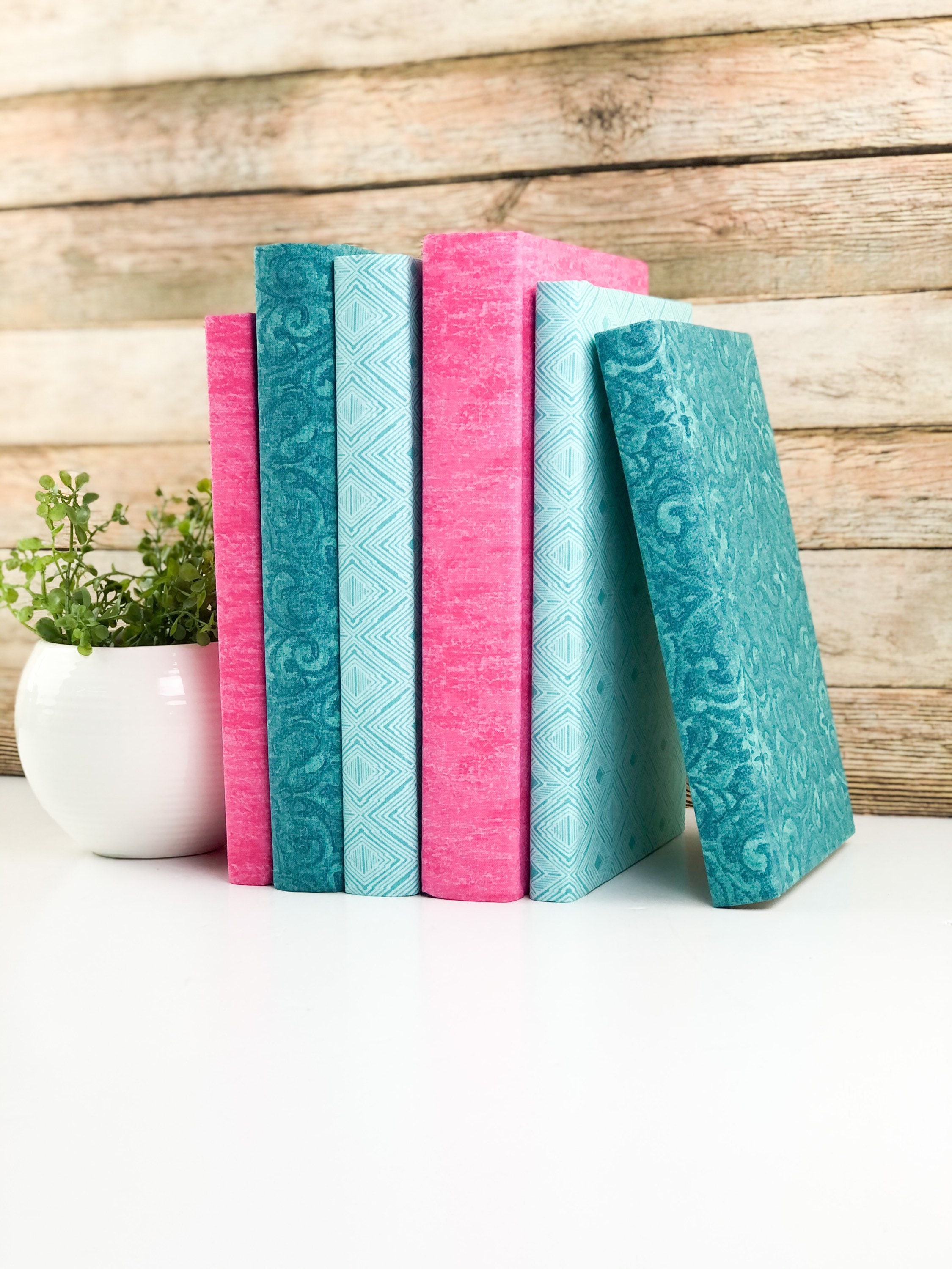 Pink and Teal Decorative Books for Home Decor Fabric Covered Etsy UK