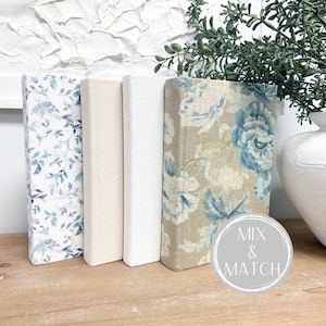 Fabric Covered Books for Shelf Decor, Blue Home Decor, Floral Decor, Modern Decor