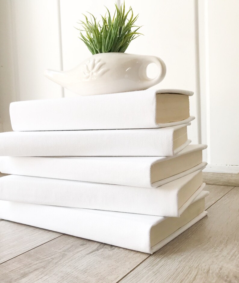 White Decorative Books Covered in Fabric / Shelf Decor / Set Etsy
