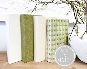 Green Books for Home Decor, Book Bundle, Fabric Covered Books