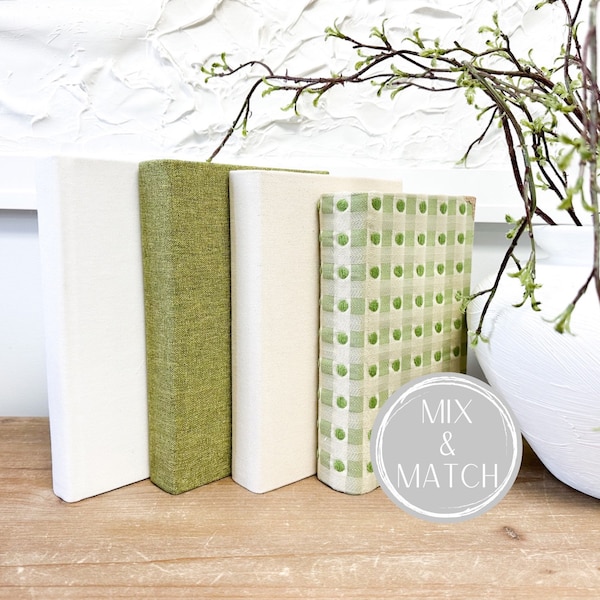 Green Books for Home Decor, Book Bundle, Fabric Covered Books