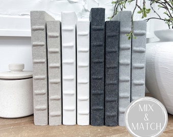 Book Sets for Shelf Decor, Neutral Home Decor, Raised Bands, Neutral Home Decor, Linen Covered Books