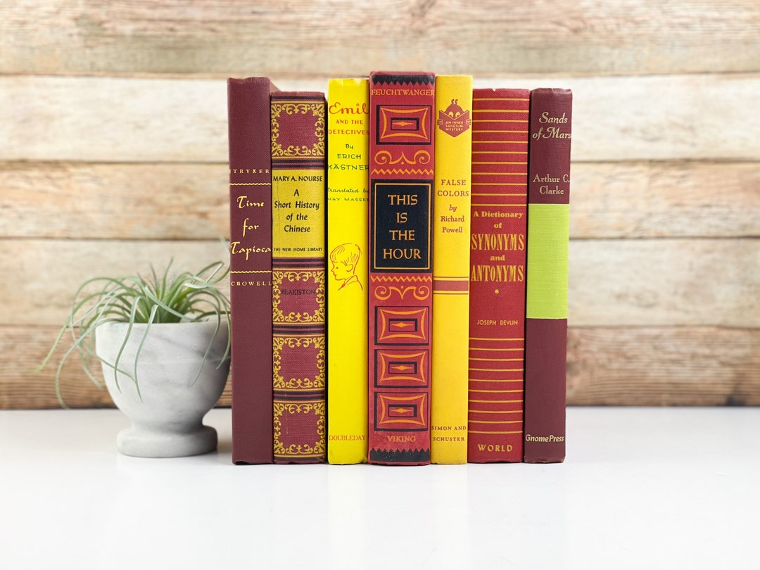 Red and Yellow Books for Shelf Decor Bright Colored Home Etsy