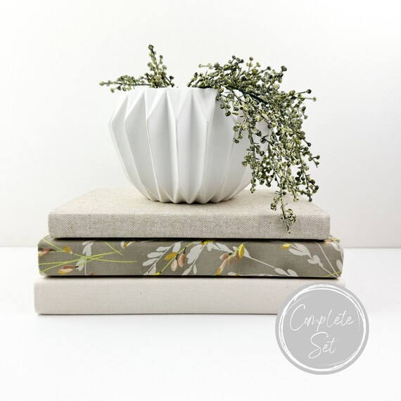 Neutral Linen Fabric Decorative Book Set – 3-Piece Hardcover Coffee Table Books For Home Styling - View #10