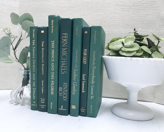 Green Books For Shelf Decor Modern Home Decor Shelf Etsy