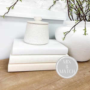 Cream Books for Bookshelf Decor, Fabric Covered Books, Designer Books