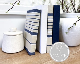 Blue Striped Decorative Books, Shelf Decor, Designer Books, Coastal Decor