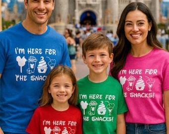 Camiseta "Estoy aquí por los bocadillos" / Camiseta de bocadillos inspirada en Disney / Camiseta de día en el parque / Camiseta de viaje familiar / Camiseta de vacaciones mágicas