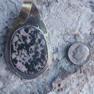 Rhodonite in Sterling and Fine Silver setting with Brass Pendant Necklace image 7