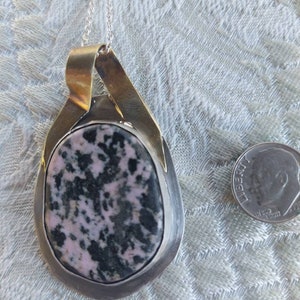 Rhodonite in Sterling and Fine Silver setting with Brass Pendant Necklace image 5