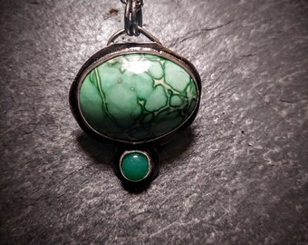 Pendant Necklace of Natural Variscite and Chrysoprase Stone