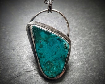 Gem Silica Chrysocolla in Sterling Silver Pendant Necklace