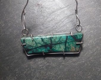 Natural Chrysocolla in Sterling Silver Prong Setting Pendant Necklace