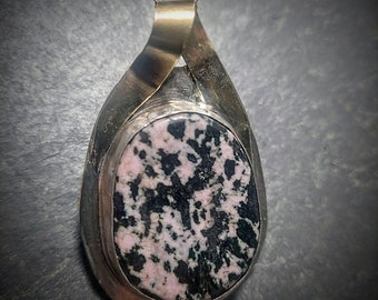 Rhodonite in Sterling and Fine Silver setting  with Brass Pendant Necklace