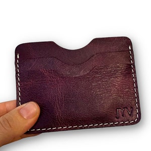 Cartera minimalista personalizada, regalo de aniversario para ella, titular de la tarjeta de crédito de bolsillo frontal, cartera de tarjeta delgada de cuero, regalo para novia