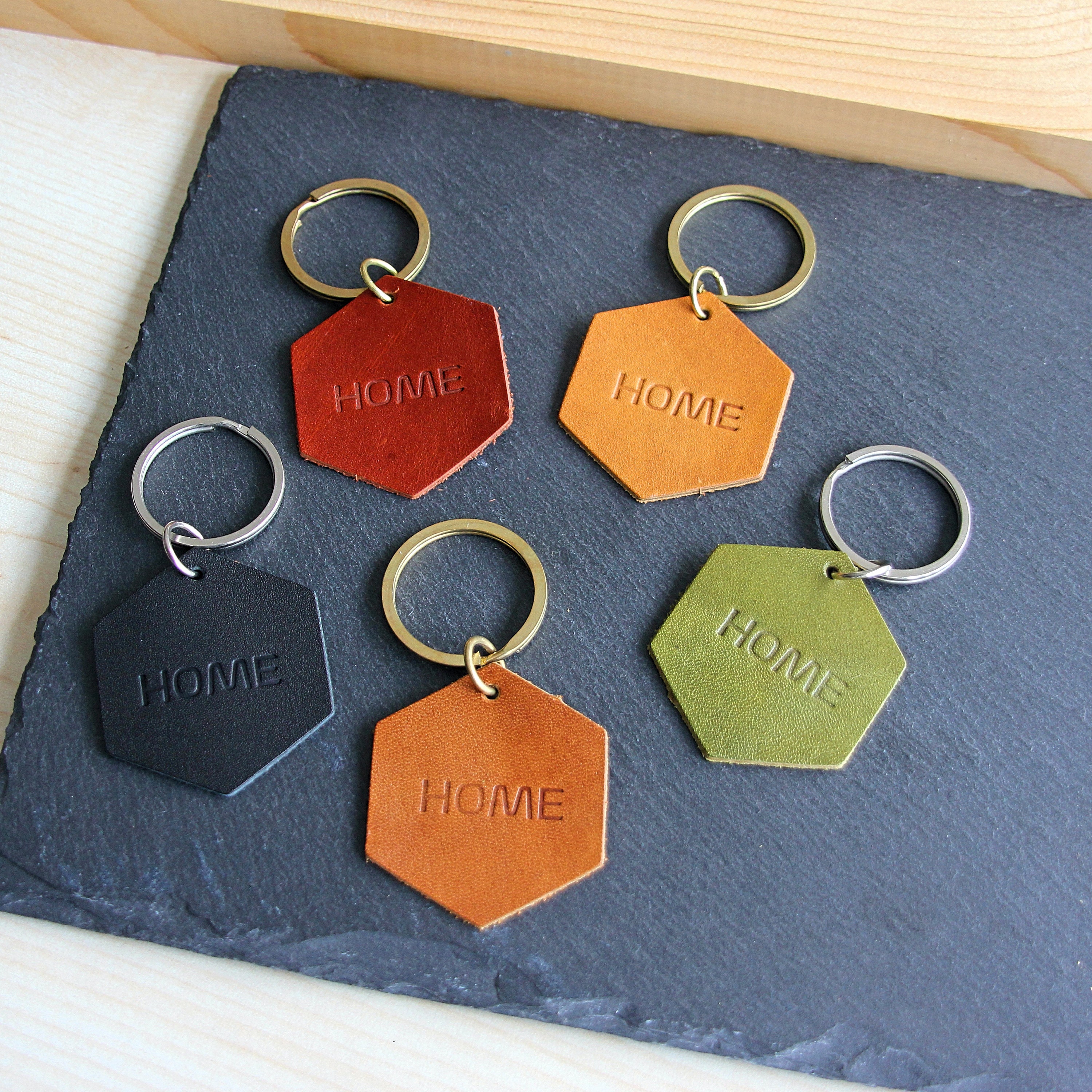 Download Leather Monogrammed Keyring Hexagon Keychain Keyfob Etsy