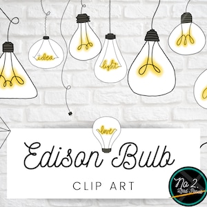 Colored Edison Bulb Clip Art, Lightbulb Clip Art, Hand Drawn Light Bulb Clip Art, PNG, Filament Color, Light, Light SVG