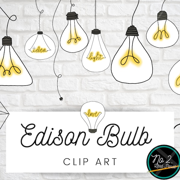 Colored Edison Bulb Clip Art, Lightbulb Clip Art, Hand Drawn Light Bulb Clip Art, PNG, Filament Color, Light, Light SVG