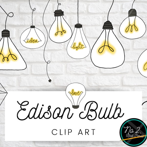 Colored Edison Bulb Clip Art, Lightbulb Clip Art, Hand Drawn Light Bulb Clip Art, PNG, Filament Color, Light, Light SVG