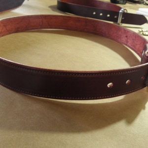 Stitched Burgundy Handmade Leather Belt with brass hardware, 100% Full Grain Genuine Leather, Non-Layered, Harness Leather, Leather Belt Men image 5