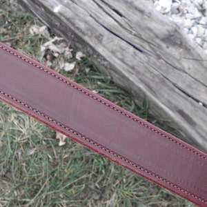 Stitched Burgundy Handmade Leather Belt with brass hardware, 100% Full Grain Genuine Leather, Non-Layered, Harness Leather, Leather Belt Men image 3