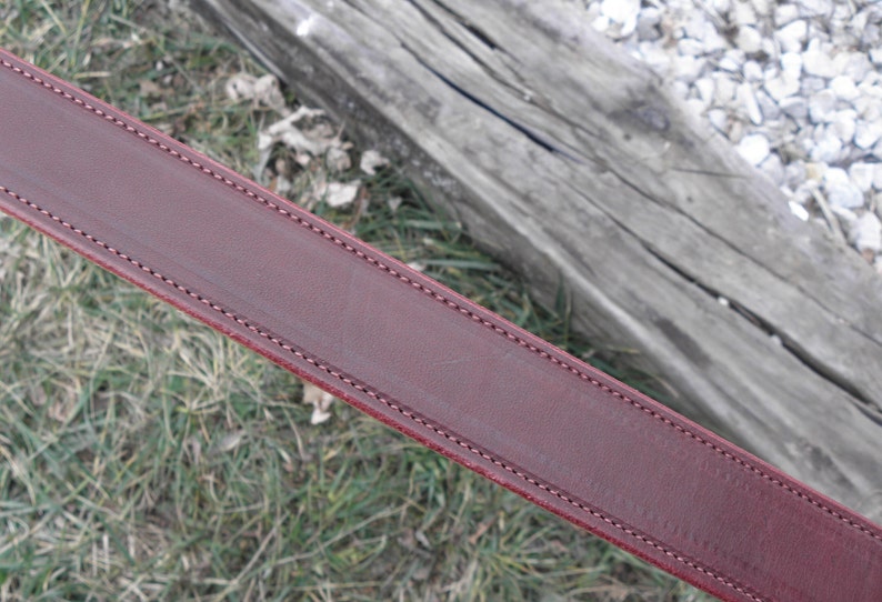 Stitched Burgundy Handmade Leather Belt with brass hardware, 100% Full Grain Genuine Leather, Non-Layered, Harness Leather, Leather Belt Men image 3