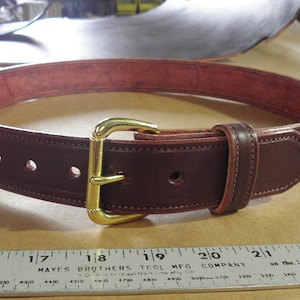 Stitched Burgundy Handmade Leather Belt with brass hardware, 100% Full Grain Genuine Leather, Non-Layered, Harness Leather, Leather Belt Men image 1