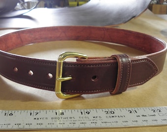 Stitched Burgundy Handmade Leather Belt with brass hardware, 100% Full Grain Genuine Leather, Non-Layered, Harness Leather, Leather Belt Men