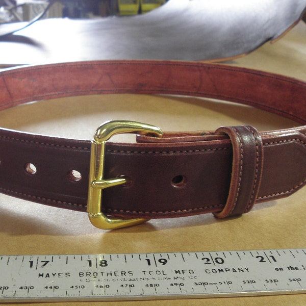 Stitched Burgundy Handmade Leather Belt with brass hardware, 100% Full Grain Genuine Leather, Non-Layered, Harness Leather, Leather Belt Men