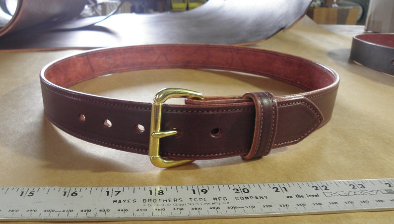 Stitched Burgundy Handmade Leather Belt with brass hardware, 100% Full Grain Genuine Leather, Non-Layered, Harness Leather, Leather Belt Men image 1