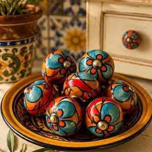Vintage Hand-Painted Ceramic Drawer Pulls – Set of 6