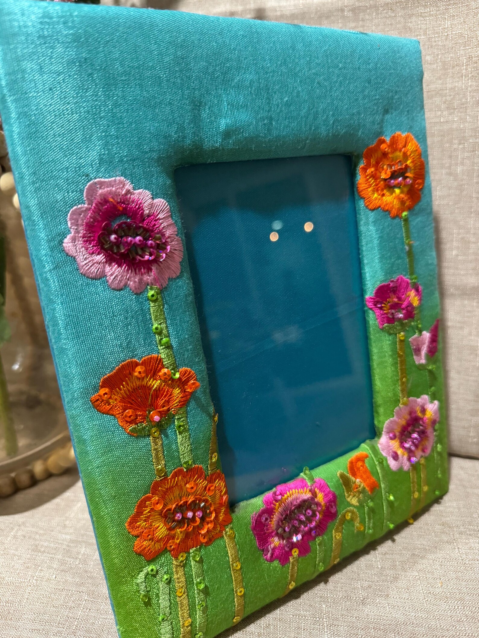 Beige - Fabric Embellished Handmade Photo Frame (8 x 6 in) 21