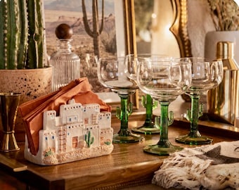 hand painted adobe pueblo napkin holder, santa fe style table decor, desert kitchen accessory, southwestern neutral decor, vintage otagiri