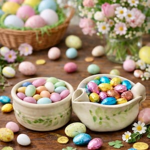 Hilborn Pinch Pots | Vintage Hand Painted Canadian Art Pottery | Slow Living Spring Decor | Set of 2