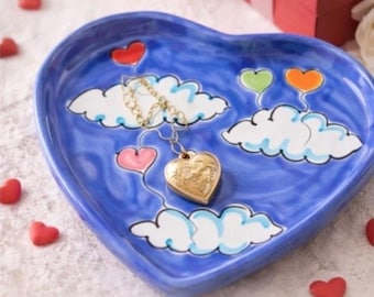 Italian Heart Shaped Ceramic Dish – Vintage Hand Painted Love Bowl, Valentine Decor, Made in Italy