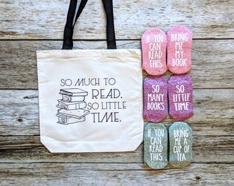 Book and Tea Gift Set.  If You Can Read This socks. Book Bag. Book Gift Set. Birthday Gift for Mom. Book Club Gift. Gift for Tea Lovers.