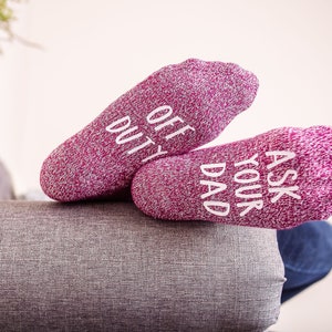 Gift for Mom. Off Duty, Ask Your Dad. Novelty Socks. Birthday Gift From Son. If You Can Read This socks. Wine Socks. Personalized Gift. image 1