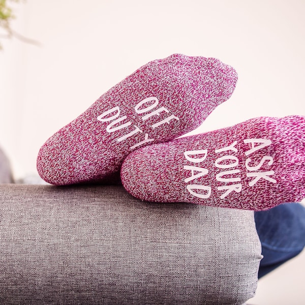 Gift for Mom. Off Duty, Ask Your Dad. Novelty Socks. Birthday Gift From Son.  If You Can Read This socks. Wine Socks. Personalized Gift.