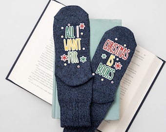 All I Want for Christmas is Books Women's Socks Christmas Gift.  Merry Bookmas Gift for Book Club.  All Booked For Christmas.  Women's Socks