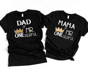 Mom Dad of Mr Onederful.  1st Birthday Mom and Dad Shirts. Mama of the Wild One.  Parents of Mr Onederful. First Birthday.  Onderful Parents