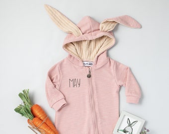 Embroidered Personalized Easter Outfit Baby Girl. Pink Bunny Ear Outfit. Easter Bunny Shirt . Rabbit Romper. Baby's 1st Easter. Bunny Ears.