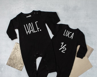 Half Birthday Long Sleeved Personalized Romper. Birthday Boy 6 Month Birthday Outfit. Winter Birthday Shirt.  Long Sleeve.