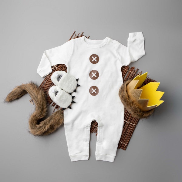 Where The Wild Things Are Halloween Costume 4 pc set. Longsleeve. 1st Birthday Outfit.  Wild One Infant Toddler Outfit. Crown. Romper. Tail.