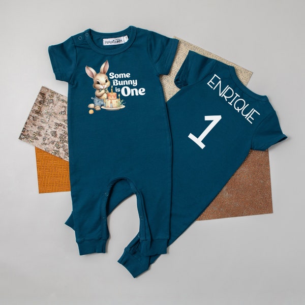 Some Bunny is One Personalized Slim Fit 1st Birthday Romper. Spring Theme First Birthday Outfit. Easter Bunny.  Baby Boy or Girl