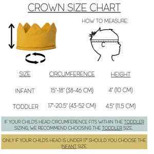 May include: A chart showing crown sizes for infants and toddlers. The chart includes measurements in inches and centimeters for head circumference and height. It also includes a diagram showing how to measure a child's head.