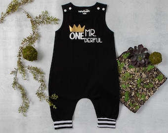 Mr. Onederful 1st Birthday Romper: Personalized Black Outfit