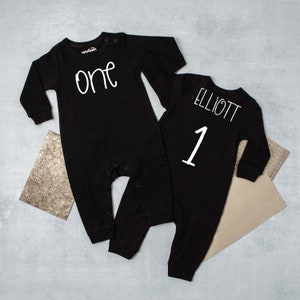 One Long Sleeved Personalized Romper for Baby's 1st Birthday . Gray and White One B Day Outfit . Winter Birthday Shirt. First Birthday .