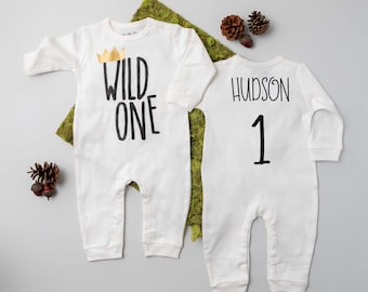 Wild One Long Sleeved Personalized Romper. Wild One Birthday Boy 1st Birthday Outfit. Winter Birthday Shirt. First Birthday Long Sleeve.