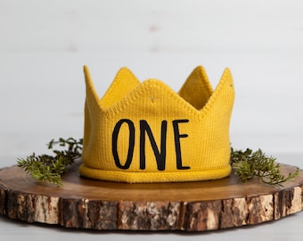 First Birthday Gold Crown. 1st Birthday Knit Crown for Boy.  Gold Crown.  Wild one Crown.  Wild Rumpus Crown.  Personalized.